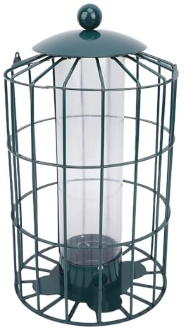 Yechiry Alimentador de Aves Silvestres a Prueba de Ardillas, Alimentador de Tubo Enjaulado de Hierro de Servicio Pesado con Tapa Segura y Cadena de Metal para Aves Silvestres
