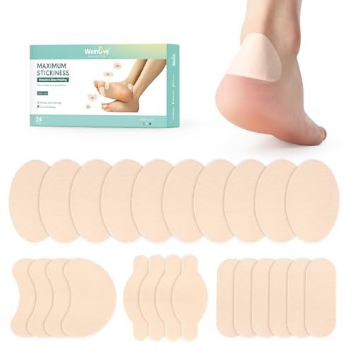 Welnove moleskine moleskin para ampollas - Apositos cicatrizacion rapida, almohadillas de molesquín para ampollas, dedos de los pies, talones, reduce el dolor por fricción(24 Pcs, 4 Shapes)