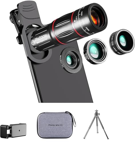 Buhdjfnke Cámara de teléfono, kit de objetivos para la mayoría de smartphones, versión actualizada, 28 x 0,6 X, gran angular, macro, 20 x ojo de de 198 °