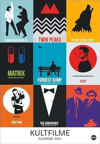 Calendario de carteles de películas de culto 2024. Clásico de la película en un calendario anual de pared 2024: uno para cineastas. Cada mes una nueva película... de la historia del cine reilustrada.