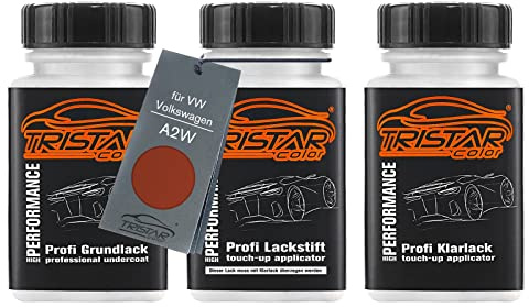TRISTARcolor Autolack Lackstift Set für VW/Volkswagen A2W Copper Orange Metallic Grundlack Basislack Klarlack je 50ml