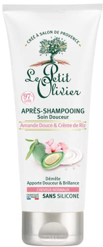 LE PETIT OLIVIER - Après-Shampooing Soin Douceur - Amande Douce & Crème De Riz - Démêle & Adoucit - Cheveux Normaux - Sans Silicone - Fabriqué en France - 200 ml