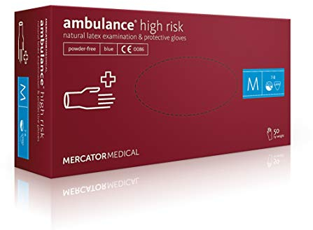 High Risk Handschuhe dunkelblau | Ambulance HIGH RISK A50 Einweghandschuhe Puderfrei Premium (Extra Stark) Extra lang 30 cm Latex-Handschuhe, Größe:S - 50 Stück