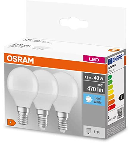 Osram Lamps Superstar Classic P GLOWdim LED-Lampen, Klassische Miniballform, Kunststoff, E14, 4.5 W, Kaltweiß, 3 Stück (1er Pack)