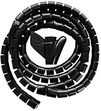 Cable Snake Organiser - Flexible Black Plastic Office Cable Tidy Sleeve with Clip Applicator Tool - The Workplace Depot