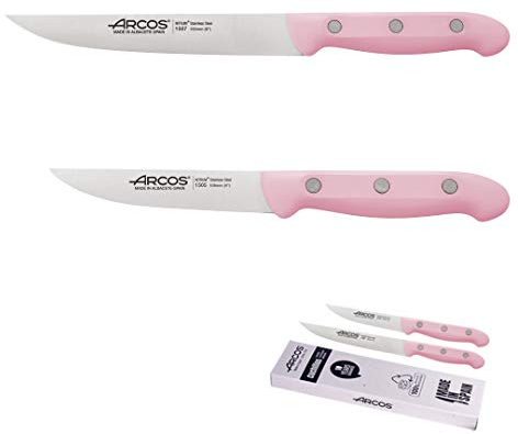 Arcos serie Maitre - juego de Cuchillos, 2 Pza, Cuchillo Cocina Profesional 150mm + Cuchillo universal 100mm, Acero Inoxidable, Rosa, Eco