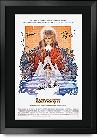 HWC Trading FR - Póster impreso A3 del laberinto de David Bowie con autógrafo para los fanáticos de la película, enmarcado A3