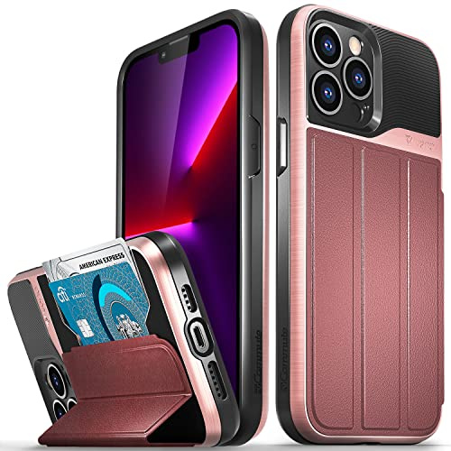 VENA Wallet Case Compatible with Apple iPhone 13 Pro Max (6.7-inch), vCommute (Military Grade Drop Protection) Flip Leather Cover Card Slot Holder with Kickstand (Rose Gold)