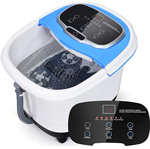 RELAX4LIFE 48 Pediluvio Massaggiatore Piedi Elettrico con Doccia, Riscaldamento Rapido e Mantenimento Temperatura, Sterilizzazione a Infrarossi e Timer 60min con Rotelle, Fino al 48