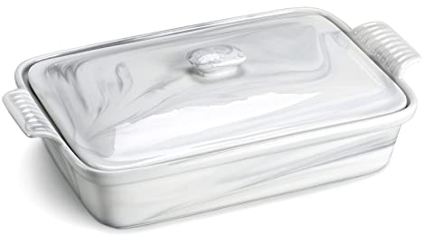 caihuashopping Kitchen Baking Dish Rectangular Baking Pan Marble Grey Bakeware With Lid Household Baking Dish Mold-Heavy-Duty Pastry Mold Souffle Mould Cooking Bakeware