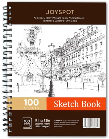 JOY SPOT! 22,9 x 30,5 cm Skizzenbuch, 100 Blatt (100 g/m²), spiralgebundener Künstler-Skizzenblock für Künstler Pro & Amateure | Markerkunst, Buntstift, Anthrazit zum Skizzieren