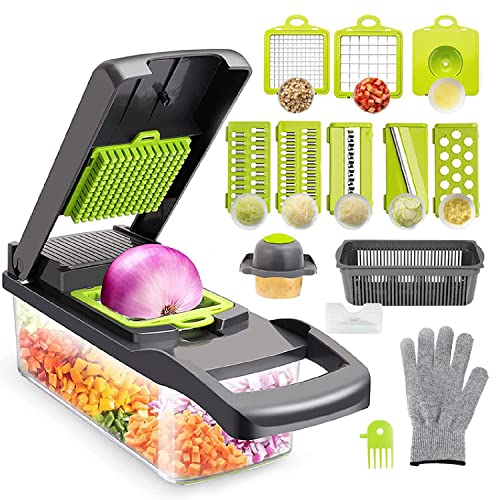Tagliaverdure Manuale, Mandolina da Cucina Multifunzionale 13 in 1-2 Lame, 7 Grattugie Affettatrici, Separauova e Scolauova, Lame in Acciaio Inox