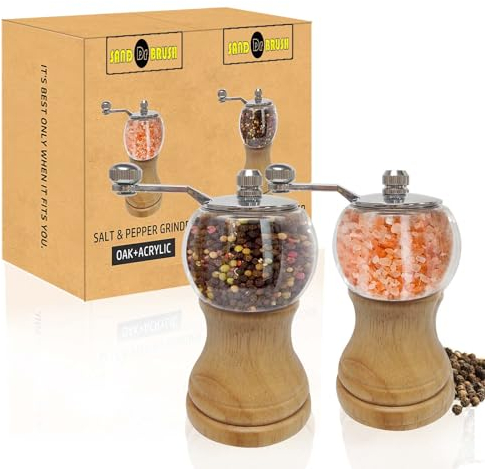 Klassische Hand Shake Pfeffermühle Gorgeous Salz Set 2-teiliges 5 zoll,EP Material Acryl,Keramik Klingen mit Einstellbarer Grobe Mühle,Genießen Sie Ihre Besten Frisch Gemahlener Pfeffer Meersalz…