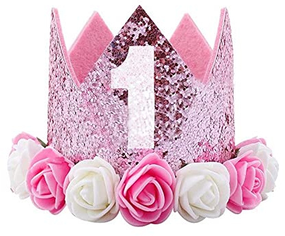Voarge 1 an Anniversaire Bébé Couronne,Bébé Bandeau Cheveux Accessoires Cheveux Bandeau pour Bébés (rose)