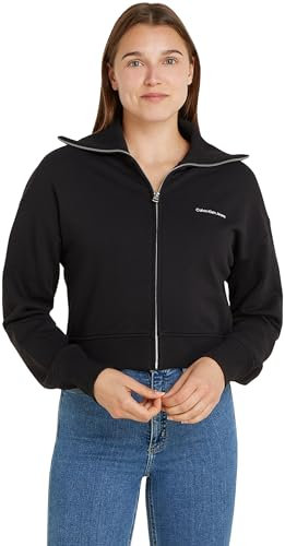 Calvin Klein Jeans Damen Sweatshirt mit Reißverschluss Zipper Diffused Monologo Zipper, Schwarz (Ck Black), L