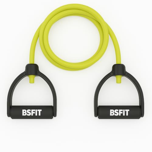 BSFIT Bandas de Resistencia con Asas, Gomas Elásticas Musculación, Cinta Ejercicios de Diferentes Intensidades, Ideal para Entrenar en casa (Amarillo, Medio)