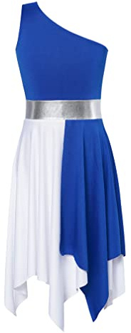Agoky Vestido de Danza Cristiana para Niña con un Hombro Vestido de Tul Asimétrica Multicolor con Cintura Brillante Vestido de Patinaje Gimnasia Disfraz de Baile 5-16 Años