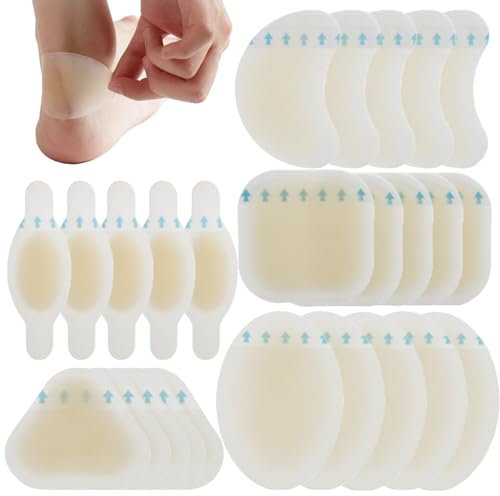 25 Pack Blister Plasters for Feet, Blister Bandages Invisible Hydrocolloid Blister Cushion Pads Gel Blister Guard Pads Waterproof for Heel, Toe, Guard Skin, Faster Healing Wound (Multiple)