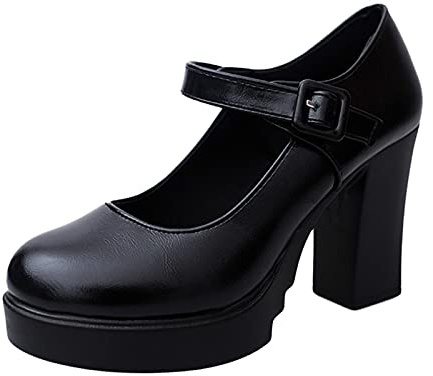 NUSGEAR Mary Jane Mujer Zapatos de Tacón Ancho Cómodos con Plataforma Mujer gótica Lolita en el Tobillo Japonesa Zapatos Gruesos de Vestir de Charol 2024