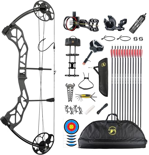 wolfman Compound Bogen Erweiterte Set, 19 -30 Zuglänge, 19-70Lbs Zuggewicht, IBO 320fps für Jagen Bogenschießen Schießen (Grau)