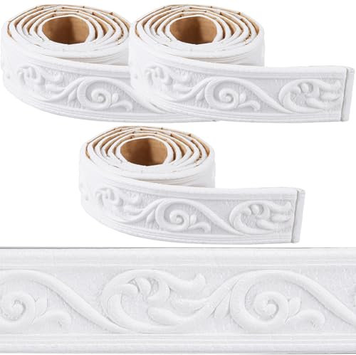 CRASPIRE Moulure de Couronne de 266 x 23cm en Mousse Blanche Auto Adhésive Flexible {2}D Collante Vintage Décorative pour Papier Peint Bordure Murale en Mousse Plinthe Miroir Lignes Murales Décoration