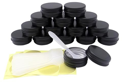 Wopanxye 15 Stück 15g Schwarze runde Metalldosen in Reisegröße, 15ml Aluminium dosen mit Schraub deckel für Make-up Kosmetik Proben, Nägel, Lipgloss-Balsam, Salbe, Gewürze, Süßigkeiten, Kerze, Tee