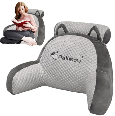 Cojín de lectura para adultos en la cama - Respaldo con reposabrazos,Apoyo lumbar especialmente cómodo, almohada ergonómica. Leer, jugar, ver la televisión