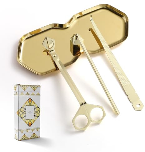 PATOISE 4 in 1 Candle Accessory Set, Wick Trimmer, Candle Snuffer, Wick Scoop,Storage Tray,Perfect for Candle Lovers(Gold)