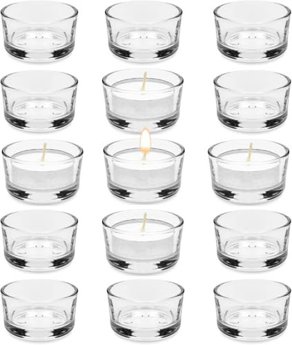 RUIBIXING Tea Light Glasses Set, Tea Light Holder 4.5 cm Diameter, Small Clear Glass for Wedding, Birthday, Holiday, Small Glasses, Candle Jars, Party Decoration, Candle Jars