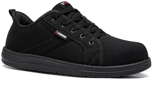 LARNMERN Slip On Steel Toe Shoes Women Work Walking Sneakers Skate Hands Free Safety Tennis Shoes(7.5 Women, Black)
