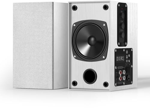 Elimavi Active Bookshelf Speakers, 30W X 2 Computer Speaker With 4 Inch Woofer, External TV Speakers With 3.5-RCA Input For PC and Home Surround Sound - White