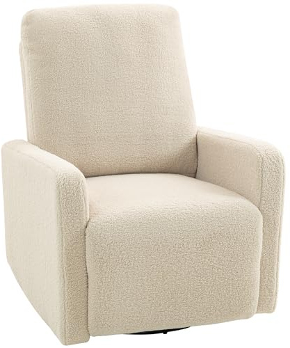 HOMCOM Fauteuil inclinable, Fauteuil de Relaxation en Tissu Bouclette avec Repose-Pieds, pivotant à 360° et basculant, siège avec Dossier et accoudoirs rembourré, pour Salon Bureau Home cinéma, Beige