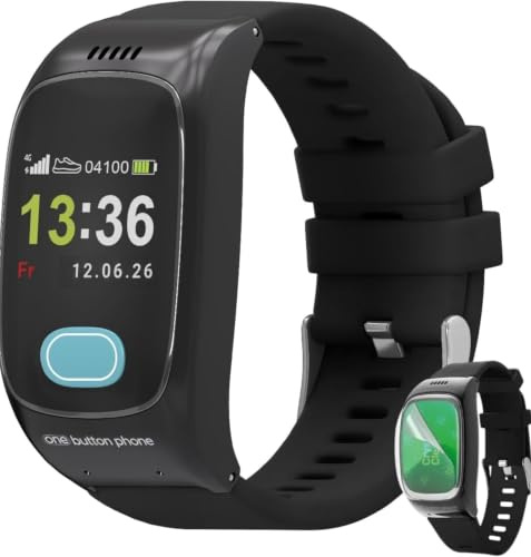 one button phone | Reloj Móvil GPS SOS Mayores + Protector de Pantalla | Incluye Protector de Pantalla | Localizador GPS Ancianos, Detector de Caídas, Botón Emergencia, 4G | SIM No Incluida