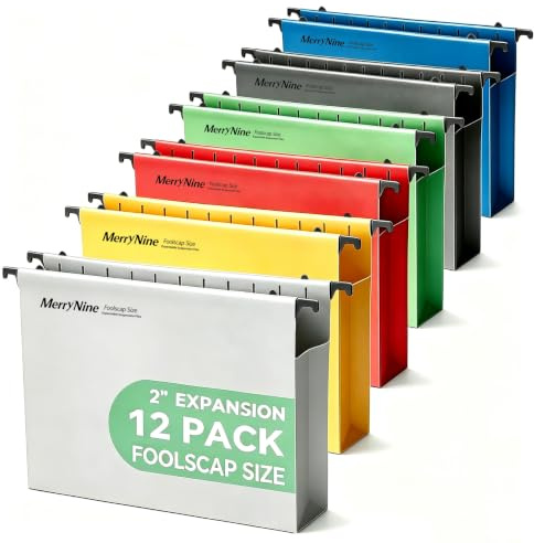 MerryNine 12 Pack Foolscap Size Suspension Files, for Filing Cabinets