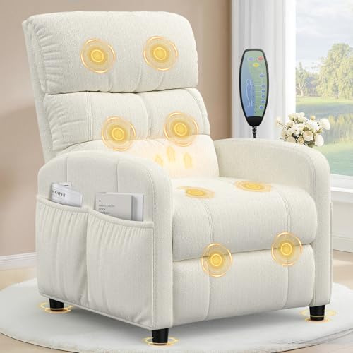 YONISEE Recliner Armchair Recliner Chair for Adults, Manual Reclining Chair with Massage & Heating, 4 Sides Pockets, Padded Cushion Living Room Armchair with Adjustable Leg Rest & Reclining Functions