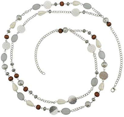 Bocar 14K Gold Plated Link Chain 2 Layer Crystal Wood Acrylic Colorful Women Party Long Necklace Gift (NK-10084-grey)