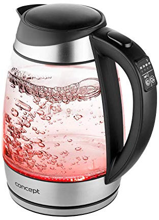 CONCEPT RK4120 RK4130 - Hervidor de agua (1,7 L, con filtro, ajuste de temperatura, diseño exclusivo, cristal/acero inoxidable), color negro