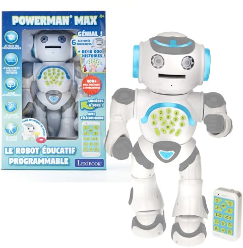 Lexibook Powerman Max, Robot éducatif et programmable pour Jouer et Apprendre, Jouet pour garçons et Filles, Parle français, Danse, Musique, STEM, raconte des Histoires, Lance des disques, ROB80FR