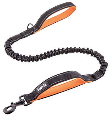 Floxik Hundeleine elastisch 120 cm | Premium Bungeeleine inkl. Kurzführer in verschiedenen Größen (1 m/ 1,20 m / 1,50 m) | schwarz/orange & reflektierend