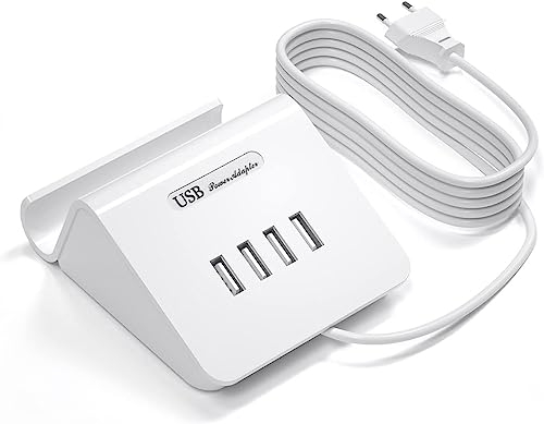 Cargador Estación de Carga múltiple Múltiples Dispositivos Fuente de alimentación USB 4 Puertos (Blanco 25W)