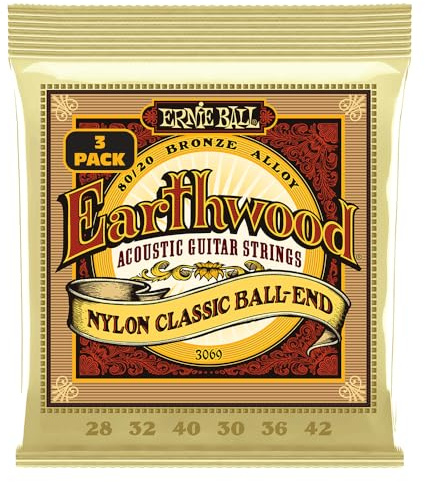 Ernie Ball klassiska gitarrer strängar, klar och guld, boll