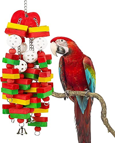 Jijizhazha Extra Large Bird Parrot Toys，Nature Durable Wood Blocks Bird Chewing Toys， Suitable for Cockatoos、African Grey Amazon Parrots、Large Medium Parrot Birds