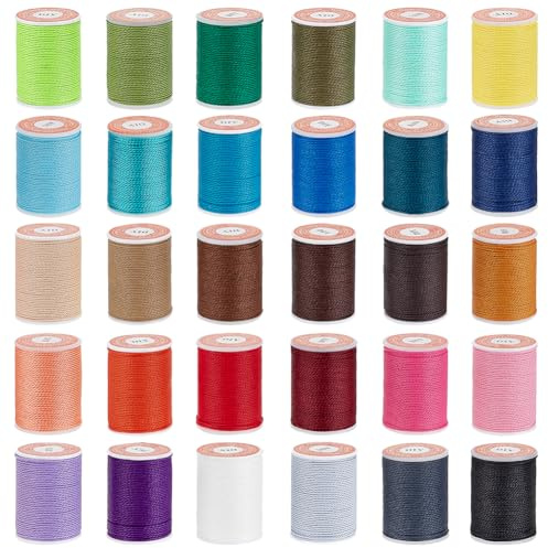 OLYCRAFT 30 Rouleaux 30 Couleurs Cordon Polyester Ciré 1mm Torsadé Couture Fil Ciré Fil à Coudre Cordon de Cire pour la Fabrication de Bracelets Fabrication de Bijoux en Macramé - 11m/Rouleau