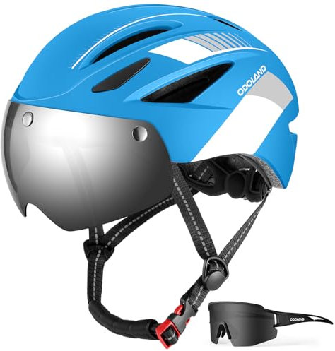 Odoland Bike Helmet, Adult Bicycle Helmet with Detachable Magnetic Goggles, Cycling Sunglasses, Mountain Road Cycling Certified Lightweight Helmet Adjustable for Men Women Blue