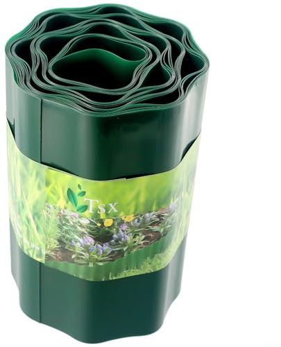 Valla flexible para borde de césped, resistente al agua para separación de césped y parterres (20 cm x 9 m)