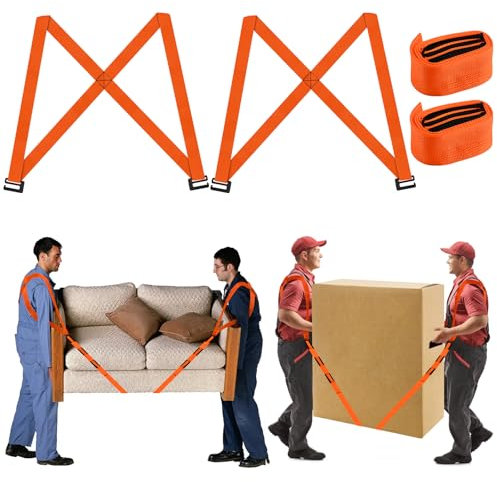 Lifting Straps for Movers, 2 Pcs Adjustable Furniture Moving Straps, Shoulder Dolly 2-Person lifting Anti-Slip Carrying Strap Transport Belt, Easy Lifting Moving Furniture, Load Capacity 360 kg