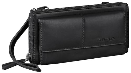 STILORD Violina Deluxe 3-in-1 Handytasche mit Geldbörse zum Umhängen Damen Leder Klein - Auch Als Handgelenktasche tragbar - Kleine Ledertasche Damen Echt-Leder Farbe:schwarz
