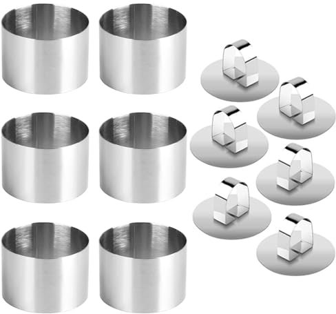 Megcdtr Dessertringe, 6 STK Speiseringe, Servierringe, Kleine Tortenringe Set, Rund Kochringe, Mousse Ringe Anrichteringe Stampfer und Mousse Schablonen für Kochen Backen Mousse 8 cm