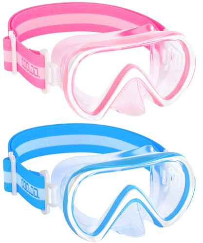 COOLOO 2 Packs Kids Goggles with Nose Cover, Kids Swim Goggles with Elastic Fabric Strap, Anti Fog Tempered Glass 180° Wide View for Boys Girls