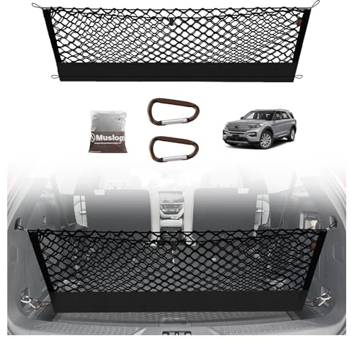 Muslogy Truck Bed Cargo Net Trunk Netting Compatible with 2020-2024 2025 2026 Ford Explorer Accessories, Pickup Cargo Organizer SUV Sedan Storage Net w/Heavy Duty Carabiners